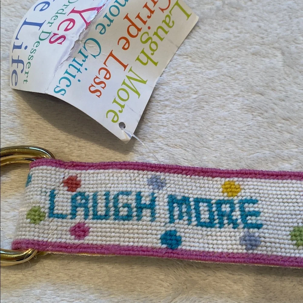 NWT Gretchen Scott needlepoint d-ring inspirational quotes  belt Sz S